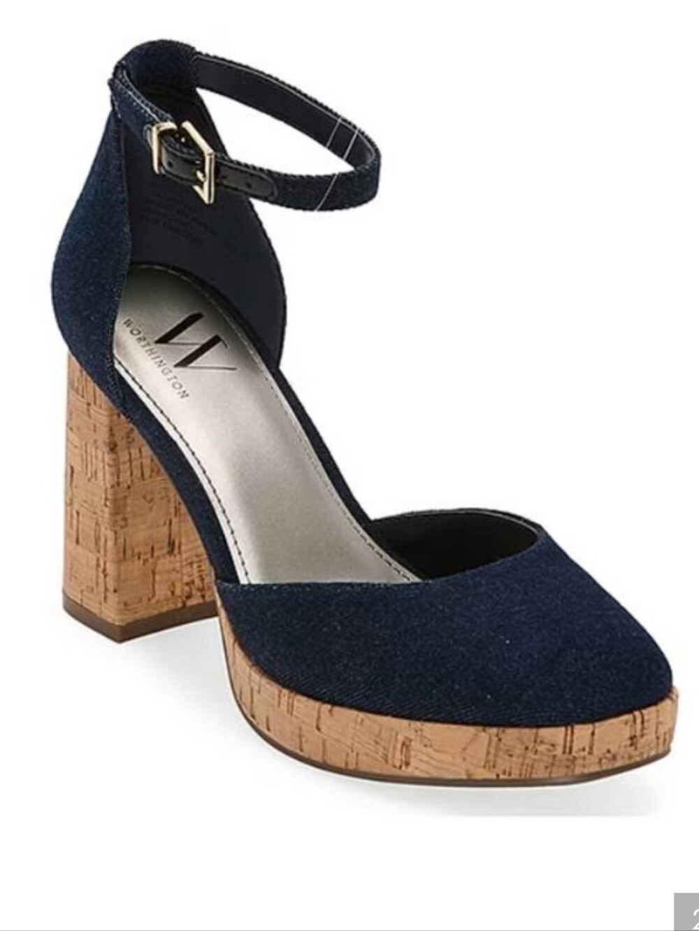 Worthington Wor Panama Denim Blue Cork Block Heel Sandals, Size 7.5 - Brand New